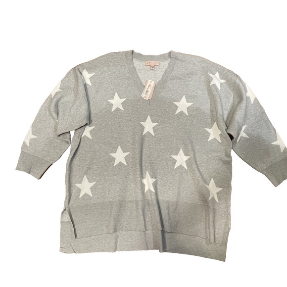 Philosophy Sweaters - Philosophy Women's 3X V Neck Gray Cable Knit‎ Pullover Dropped Shoulder Sweater